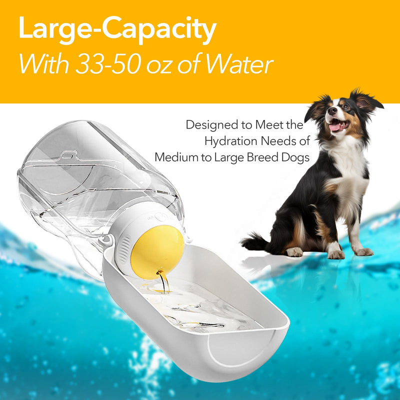 33-50oz Resin Portable Dog Water Bottle with Folded Water Bowl for Large Dogs, Large Capacity and Leak-Proof with Shoulder Strap. Essential for Dog Hiking, Camping, Walking. (Yellow, 50oz) Yellow - BeesActive Australia