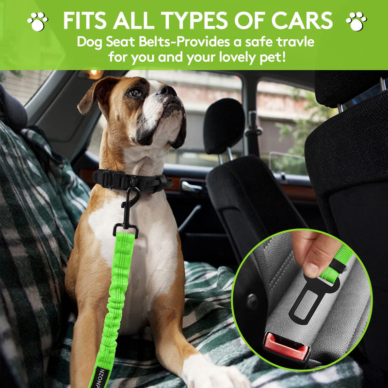 Nzonpet Dog Seat Belt, Retractable Dog Car Seatbelts, Safety Dog Seat Car Harness for Car Travel, Reflective Heavy Duty Pet Seat Belts w/Stainless Hook and Elastic Bungee Buffer-Green Green - BeesActive Australia