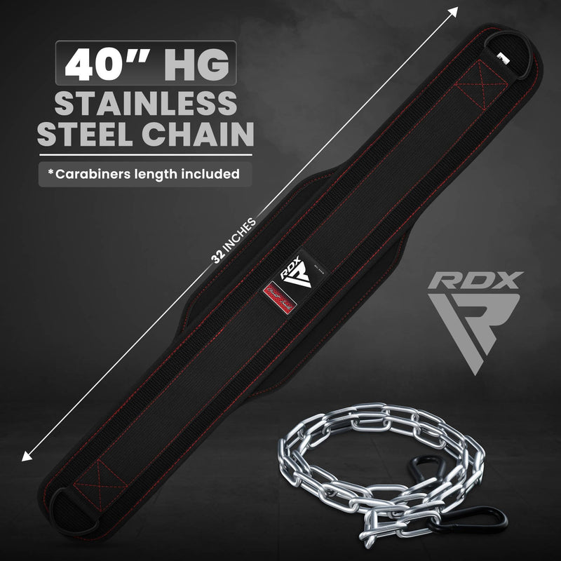 RDX Dip Belt for Weight Lifting, Heavy Duty 36 Inch Adjustable Steel Chain, Dipping Belt Chin Pull Ups Gym Training Bodybuilding Powerlifting Fitness Workout, 6” Padded Neoprene Back Support Men Women Black