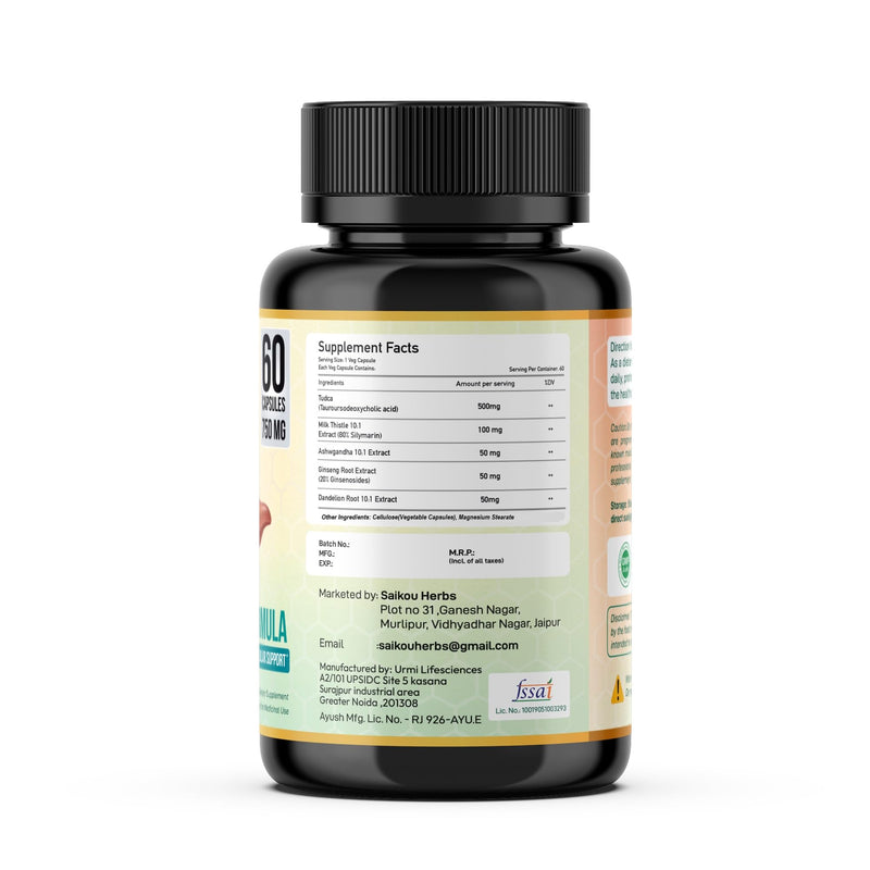 TUDCA (Tauroursodeoxycholic Acid) 750mg - 5 in 1 with Milk Thistle, Ashwagandha, Dandelion and Ginseng - 60 Servings - BeesActive Australia