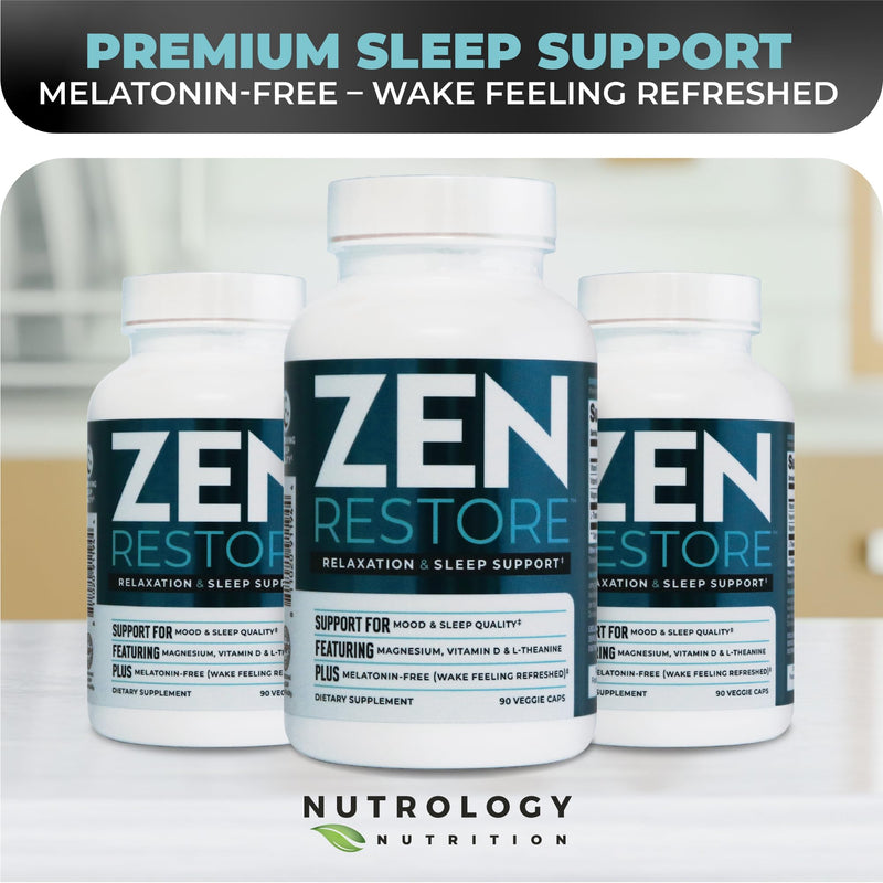 Nutrology Zen Restore – 400mg Magnesium Malate, Vitamin D3 & L-Theanine, Supports Sleep, Muscle Recovery & Adrenal Wellness, Magnesium Supplement for Men and Women, 30 Servings (Pack of 2) 90 Count (Pack of 2)