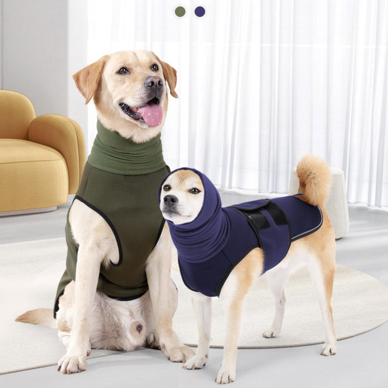 Yanmucy Calming Dog Coat with Dog Snood 2 in 1 Anxiety Relief Adjustable Anxiety Jacket with Dog Hoodie Earmuffs Relieve Nervous Dog Vest for Fireworks Thunder (Blue, L) Blue - BeesActive Australia