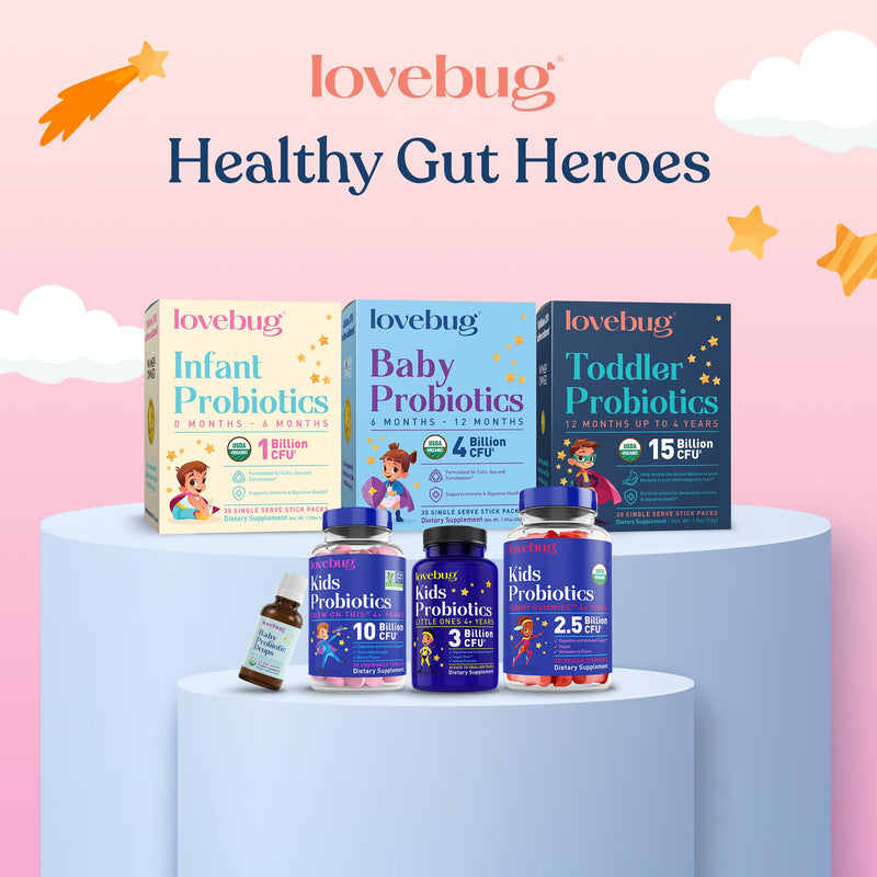 LOVEBUG Award Winning Probiotics | Constipation & Stomach Discomfort | Softer Bowel Movements | Easy-to-Take Powder | Ages 12 Months to 4 Years | 60 Packets 60 Pack (Pack of 1)