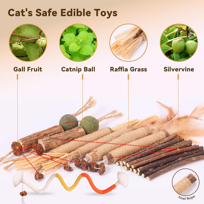 Cat Toys Cat Chew Toys, Silvervine Sticks Catnip Rope Toys for Cats Teeth Cleaning, Kitten Dental Care, Kitty Toys for Indoor Cats Increase Appetite,Enhances Oral & Dental Health (21 Pack) 21 Pack - BeesActive Australia