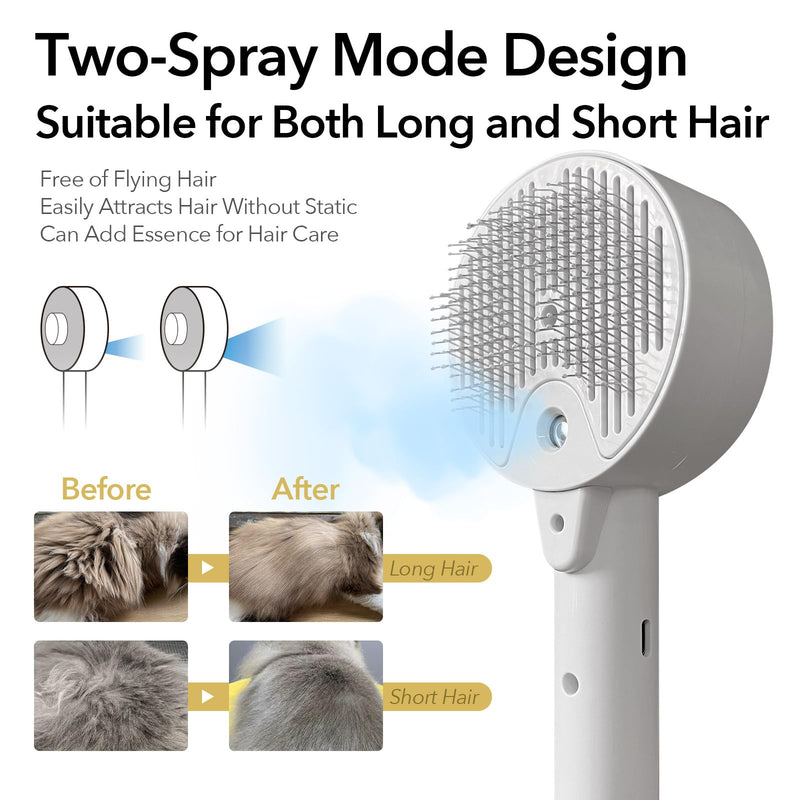 Donut 2-Gear Pet Steam Slicker Brush With UV, 4-in-1 Detangler Spray Dematting Brush For Shedding, Hair Remover With Release Button. For Indoor Long Or Short Hair Dogs, Cats, Rabbits. (White) Pink - BeesActive Australia