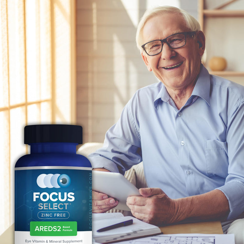 Focus Select AREDS2-Based Zinc Free Eye Vitamin Supplement, 180 Count | Eye supplement with lutein and zeaxanthin to support macular health, made in USA, safe for smokers, 90-day supply 180 Count (Pack of 1)