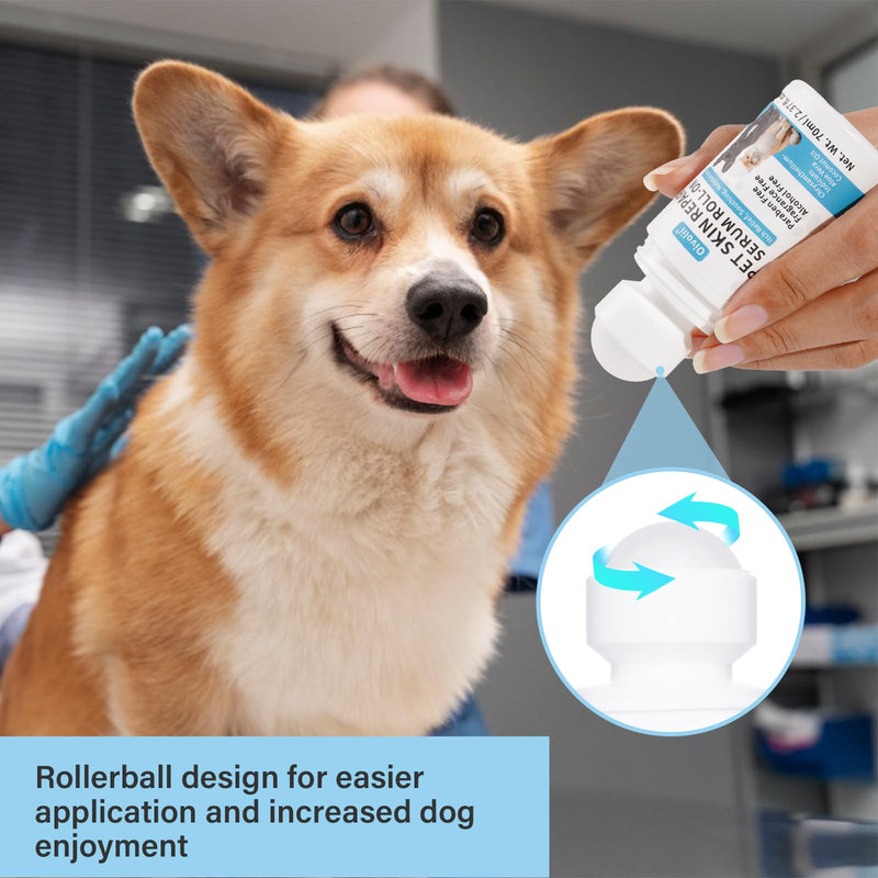 Dog Skin Repair Roll-On Serum – Natural Hot Spot & Red Spot Relief with Coconut Oil – Soothes Itchy, Dry & Irritated Skin, Supports Fur Regrowth – Lick-Safe, No-Rinse Pet Skin Care for Dogs & Cats