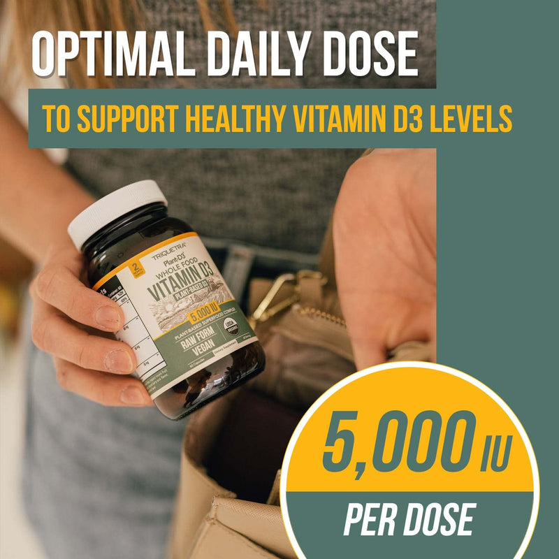 Organic Vitamin D3 5,000 IU - 100% Whole Food & Plant-Based Cholecalciferol Form, 100% Vegan Vitamin D - Enhanced with Prebiotic & Superfood Complex – Organic, Vegan, GMO & Gluten Free (60 Capsules) 60 Count (Pack of 1)