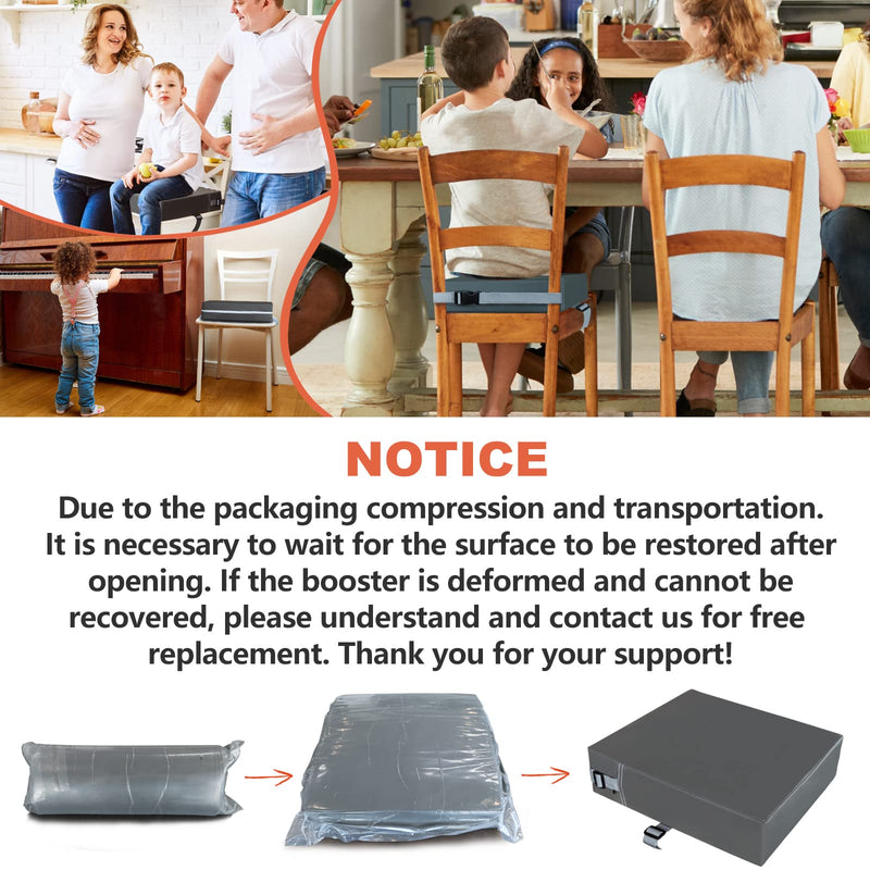 Toddler Booster Seat for Dining Table, VUEJIC Kids Waterproof Booster Seat, Double Safer Adjustable Straps&Non-Slip Bottom, Portable Travel Chair Cushion (Dark Grey) Elephant Grey - BeesActive Australia