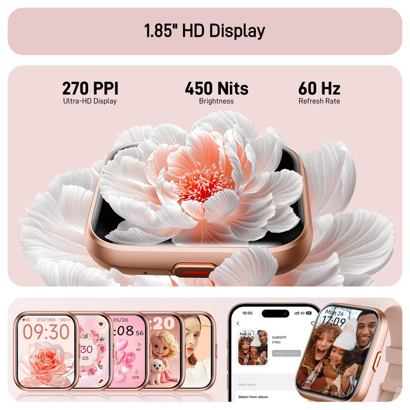 Tensky Smart Watch for Women Android & iPhone, Alexa Built-in, 1.8" Touch Screen Fitness Tracker with Answer/Make Calls, 3ATM Waterproof Heart Rate/Sleep/SpO2 Monitor, Pedometer, 100+ Sport Modes Rose Pink