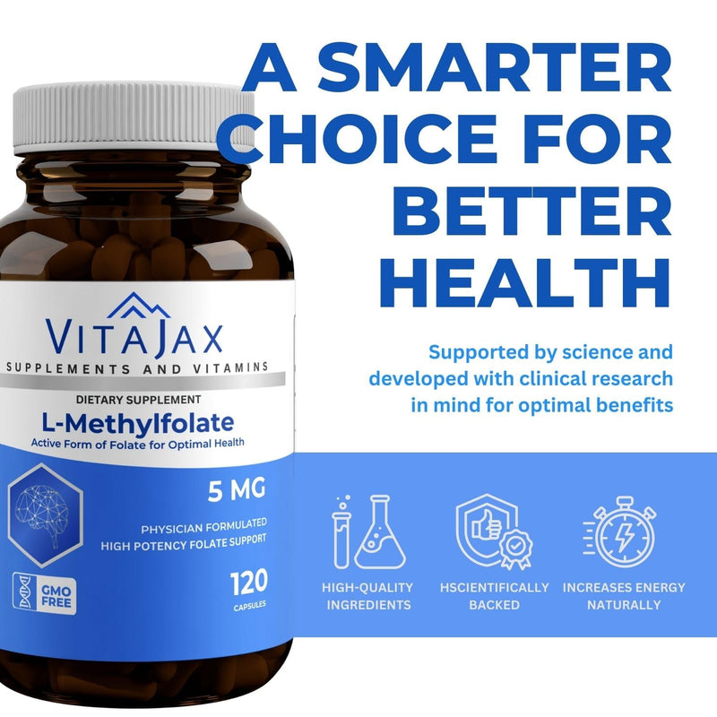 L Methylfolate 5 mg | 120 Caps | Value Pack | Max Potency | Active Folate | Gluten Free | Methyl Folate 5-MTHF | No Filler Doctor Designed and Formulated