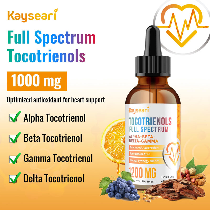 Full Spectrum of Tocotrienols Supplement 1200mg- Tocotrienol Vitamin E Liquid,Tocopherol-Free - Superior Antioxidant Blend - Higher Absorption - 2 fl oz,30 Servings 60 ml (Pack of 1) - BeesActive Australia