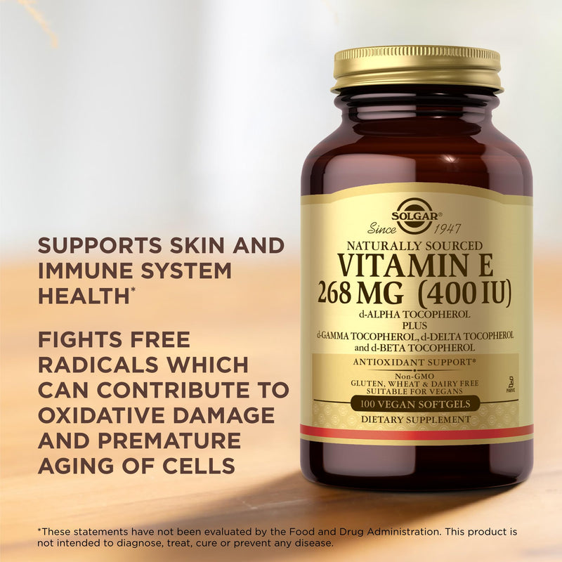 Solgar Vitamin E 268 mg (400 IU) - 100 Vegan Softgels - Naturally Sourced - Non-GMO, Gluten Free - 100 Servings