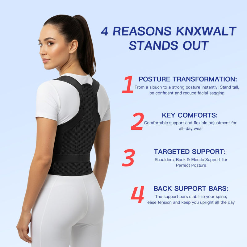 Posture Corrector for Women & Men, Back Brace Straightener with Adjustable Support, Relief for Neck/Shoulder/Back Pain, Scoliosis & Hunchback Correction, Breathable Mesh Design Medium Black - BeesActive Australia