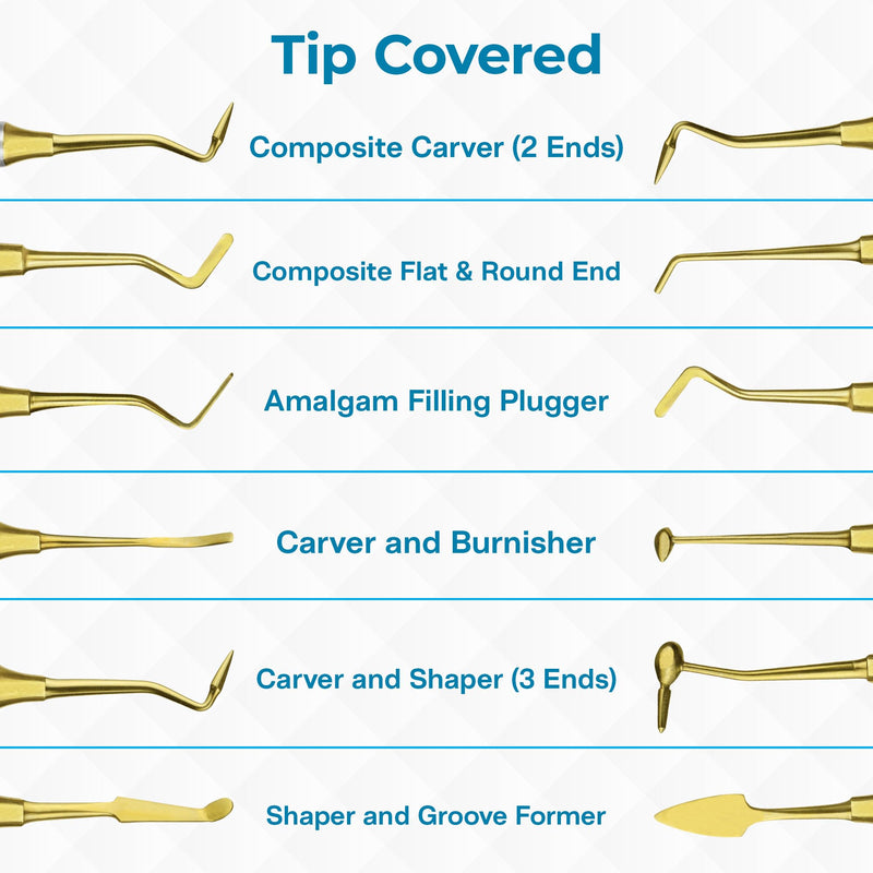 6 PCs Dental Composite Resin Filling Gold Coated Restorative Kit - Composite Dental Hand Instruments - Dental Tools Professional Stainless Steel Restorative Instruments - BeesActive Australia