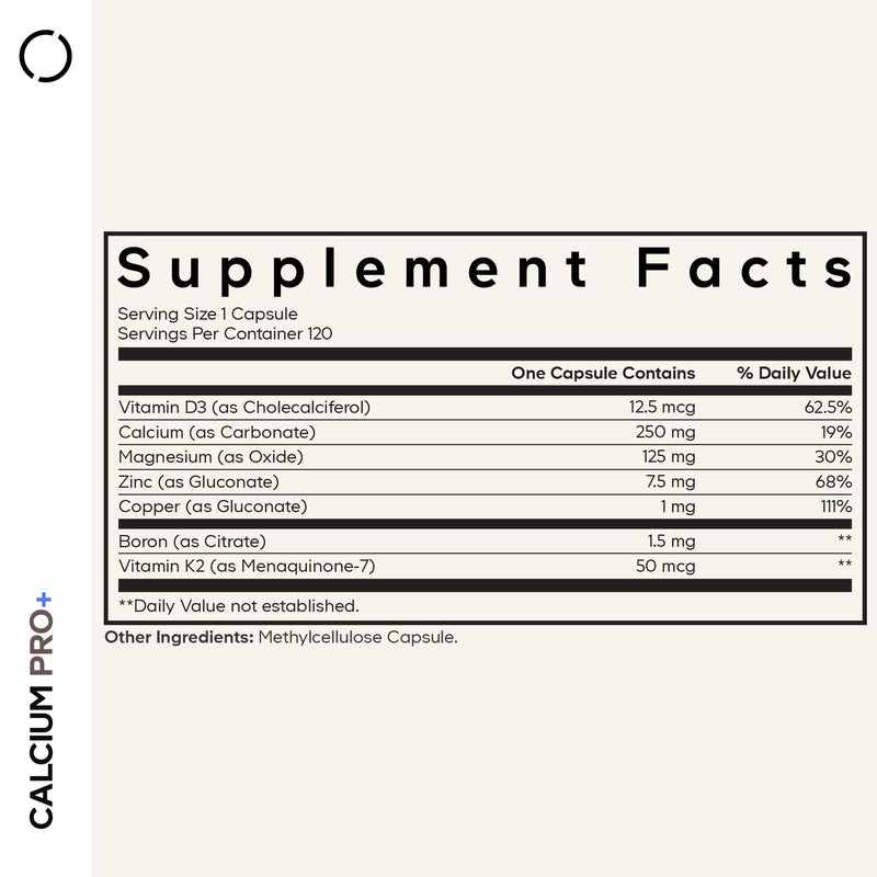 Codeage Calcium 250mg, Vitamin D3, Magnesium, Zinc, K2, 120 Capsules | Calcium 250 mg with vitamin D3, K2 (MK-7), magnesium, zinc, copper and boron. Vegan, non-GMO.