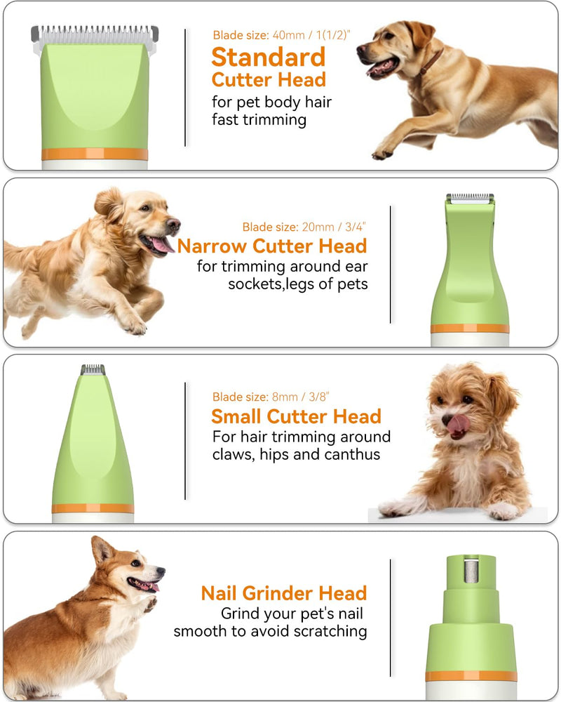 Dog Grooming Kit with Paw Trimmer, All-in-One Low Noise Electric Rechargeable Cordless Small Quiet Pet Clippers Foot Dog Hair Shaver with Stainless Steel Scissors and Comb for Dogs Cats at Home Green - BeesActive Australia