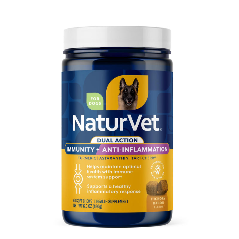 NaturVet Immunity + Anti-Inflammation Dual Action Supplements for Dogs, Helps Support Immune Response & Joint Comfort with Turmeric, Tart Cherry, Vitamin C, D, & Zinc, 60 Hickory Bacon Soft Chews