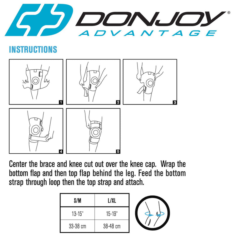 DonJoy Advantage Stabilizing Double Hinged Knee Wrap Brace for Sprains, Strains, Media Lateral Instability, Arthritis, Patella Buttress, Adjustable to fit Large to X-Large 15" to 19"