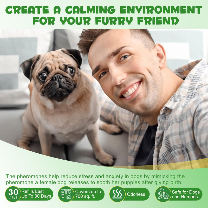 Dog Calming Pheromones Diffuser Kit, Dog & Cat Anxiety Relief Diffuser | 2 In 1 UK Plug-In Refillable 30 Days Diffuser + Refill 48ml, Comfort, Calming And Relax Anxious, Anti-Stress Behavioural Issues