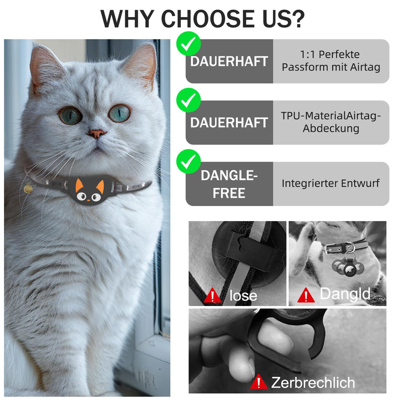 Airtag Cat Collar Breakaway, Reflective Cat Collar with Airtag Holder and Bell, Comfortable Padding, Adjustable, Durable, Suitable for Cats (Black) S (9''-12.5'') Black - BeesActive Australia