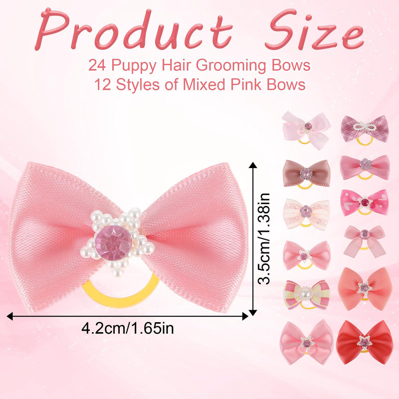 24Pcs Pink Dog Bows Small Size Dog, Small Dog Hair Bows, Puppy Bows for Dogs Ears, Girl Puppy Hair Bows, Cute Yorkie Hair Accessories for Large Dogs Puppies - BeesActive Australia
