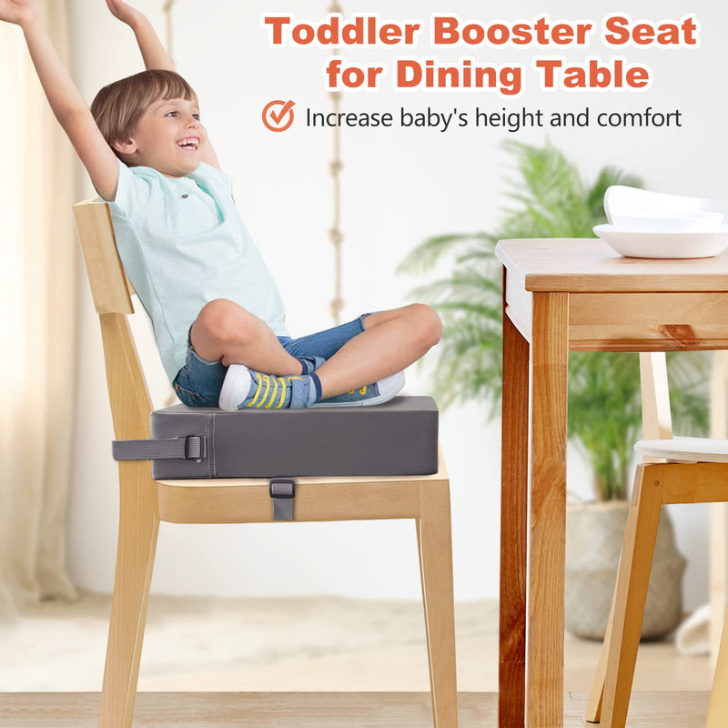 Toddler Booster Seat for Dining Table, VUEJIC Kids Waterproof Booster Seat, Double Safer Adjustable Straps&Non-Slip Bottom, Portable Travel Chair Cushion (Dark Grey) Elephant Grey - BeesActive Australia
