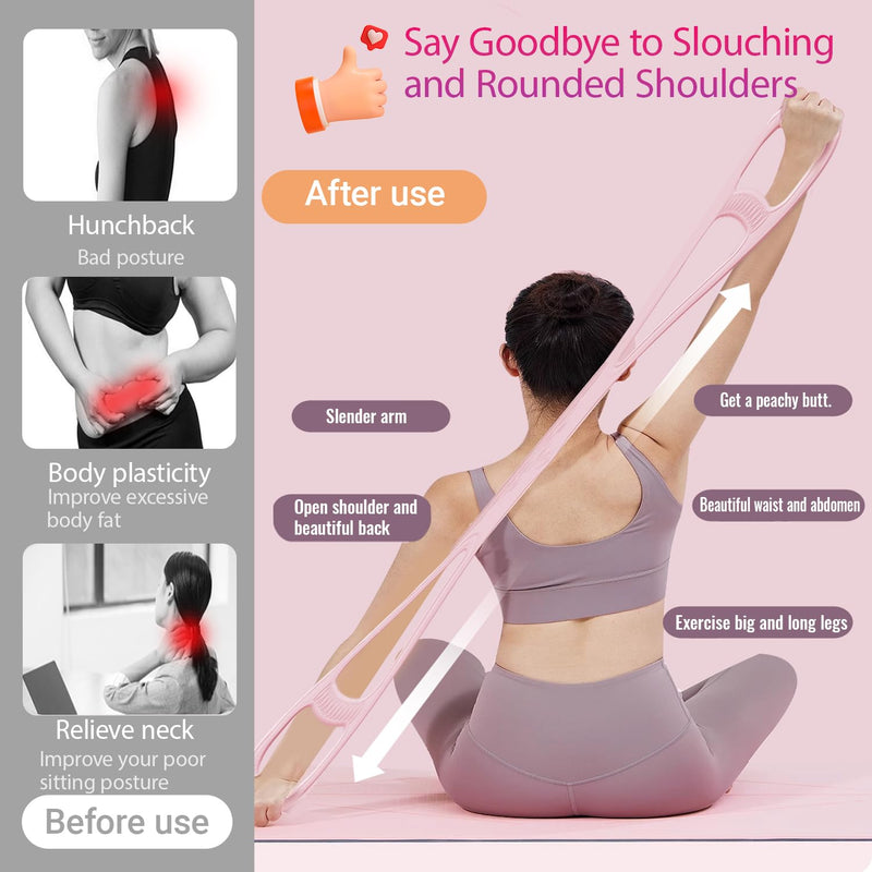 Figure 8 Resistance Band, Upgraded Full Body Training Multi-Function Design, Women's Multi-Function Resistance Band, Anti-Skid handleportable, Ideal for Yoga and Pilates Stretching Exercises Pink+Blue