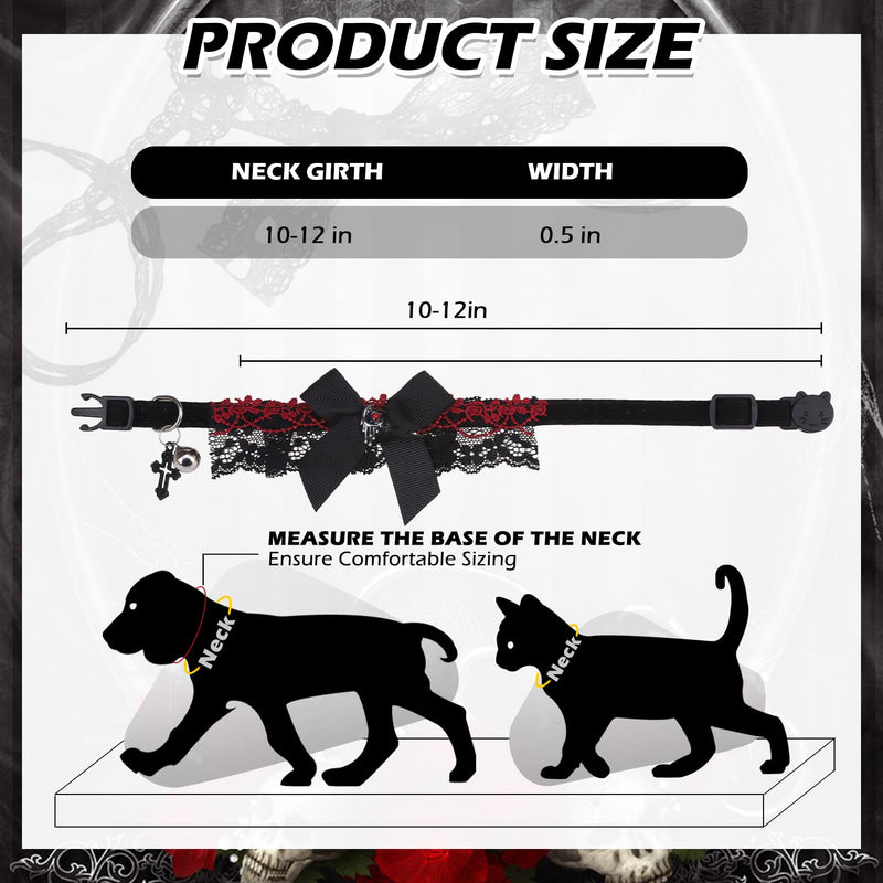 EXPAWLORER Cat Collar with Bells,Adjustable Soft Velvet Cat Collar Breakaway with Cross Accessory,Safety Quick Release Gothic Style Pet Collar for Cat,Kitten,Small Dog Red - BeesActive Australia