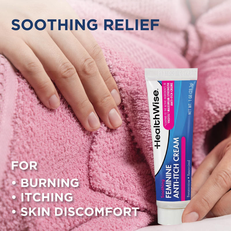 HealthWise Feminine Anti-Itch Cream, 1 oz | Soothing Feminine Itch & Irritation Comfort, Aloe with Vitamin A, D & E, Maximum OTC Strength, Vagicaine