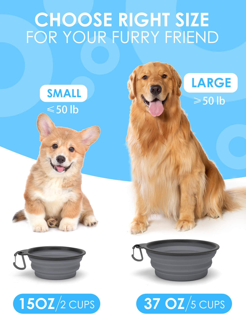 Aonkey Collapsible Dog Bowls with Bottle Carrier, 2 Pack Travel Dog Water Bowl Upgraded Carabiner, One-piece Molded Rim No Fall Off or Crack, Foldable Silicone Portable for Pets Walking Hiking 15oz Small (Pack of 2) 1. Gray & Pink - BeesActive Australia