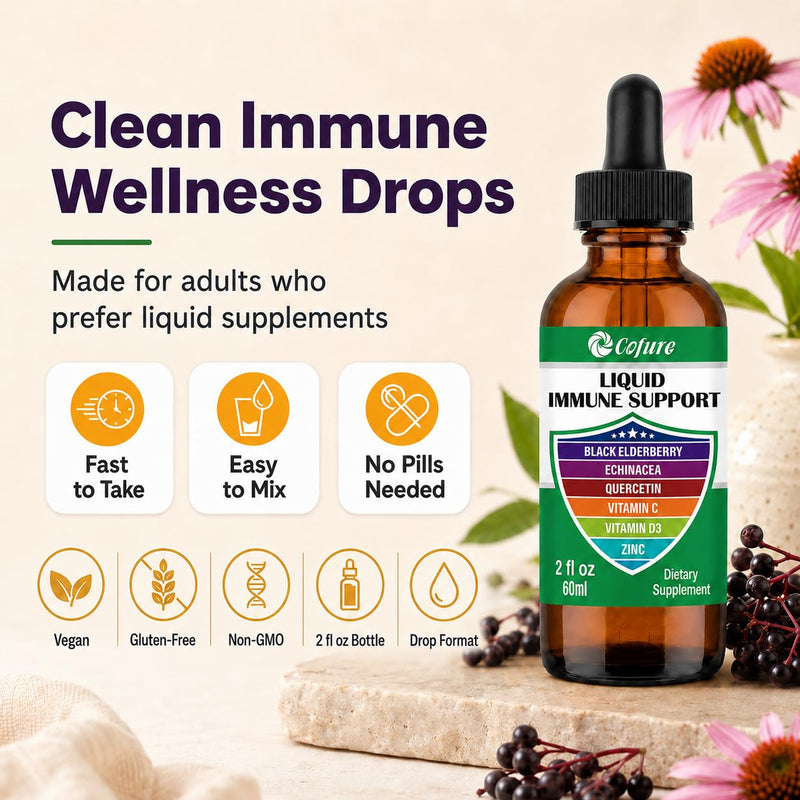 Zinc Quercetin Echinacea Elderberry Vitamin C D3 Liquid Immune Support | 6-in-1 Immune Defense Organic Drops for Adults, Vegan, Non-GMO, Gluten Free, 2 Fl Oz, 60 Servings 2 Fl Oz (Pack of 1)