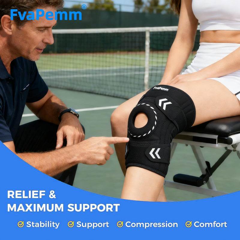 Knee Support Brace for Women Men-Knee Brace for Meniscus Tear-Adjustable Patella Knee Brace with Side Stabilizers-Arthritis Pain, Knee Pain, Injury Recovery, Sports, Running, Working Out, Black Black, Adjustable Knee Support Brace One Size