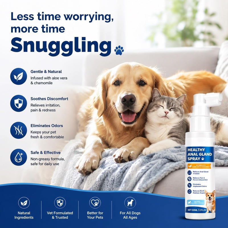 Anal Gland Spray for Dogs & Cats – Helps Relieve Anal Gland Irritation, Stops Scooting & Itching, Odor Control, Gentle & Safe Formula for All Pets –2 Oz