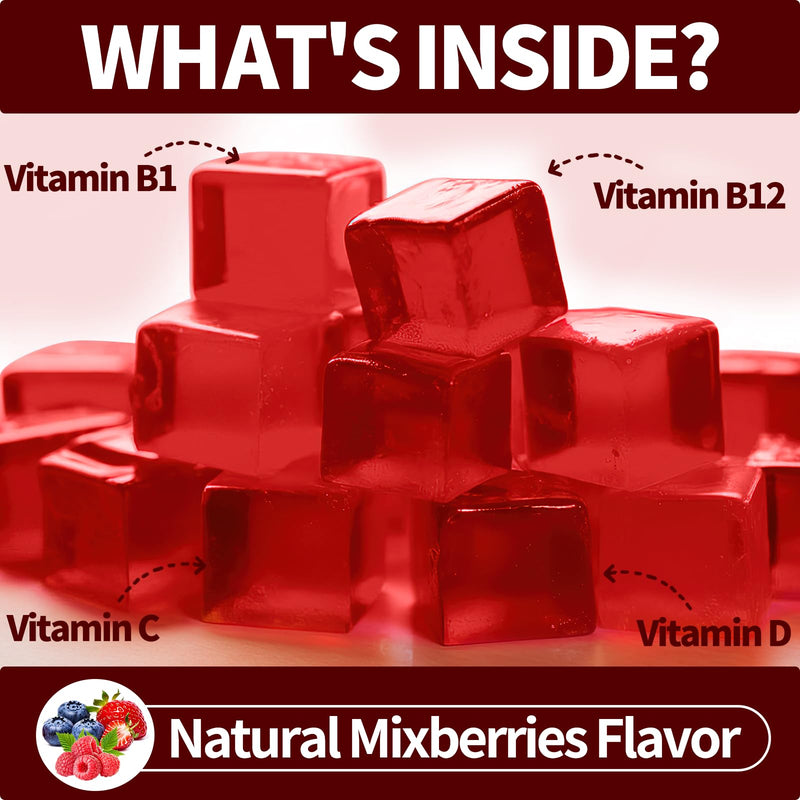 2 Pack Vitamin B1 Gummies, 500mg Vegan Sugar Free Thiamine B1 Supplement | Thiamine Gummies with B12 for Adults & Kids, Mixed Berries Flavor,120 Counts Focus Supplement 120 Count (Pack of 1)