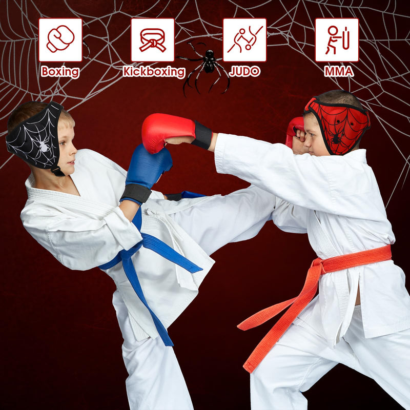 2 Pcs Spider Wrestling Headgear for Kids Youth Black Red Adjustable Soft Grappling Headgear Wrestling Ear Guard Protective Gear for Sparring Brazilian Jiu Jitsu Training Sparring Mma Combat