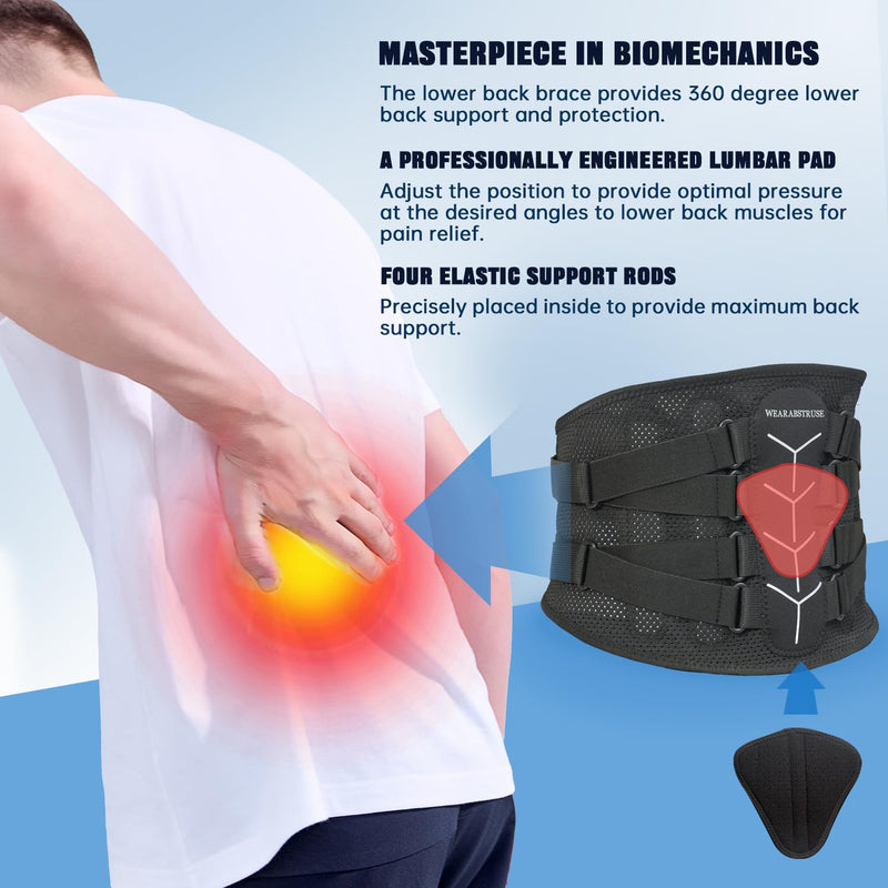 Back Brace for Lower Back Pain Relief, Zoned Adjustable Design for Custom Fit, Built-in Bionic Brace, Lumbar Support Belt for Men & Women with Lumbar Pad, for Herniated Disc,Sciatica Medium (Waist: 35～41 Inch) - BeesActive Australia
