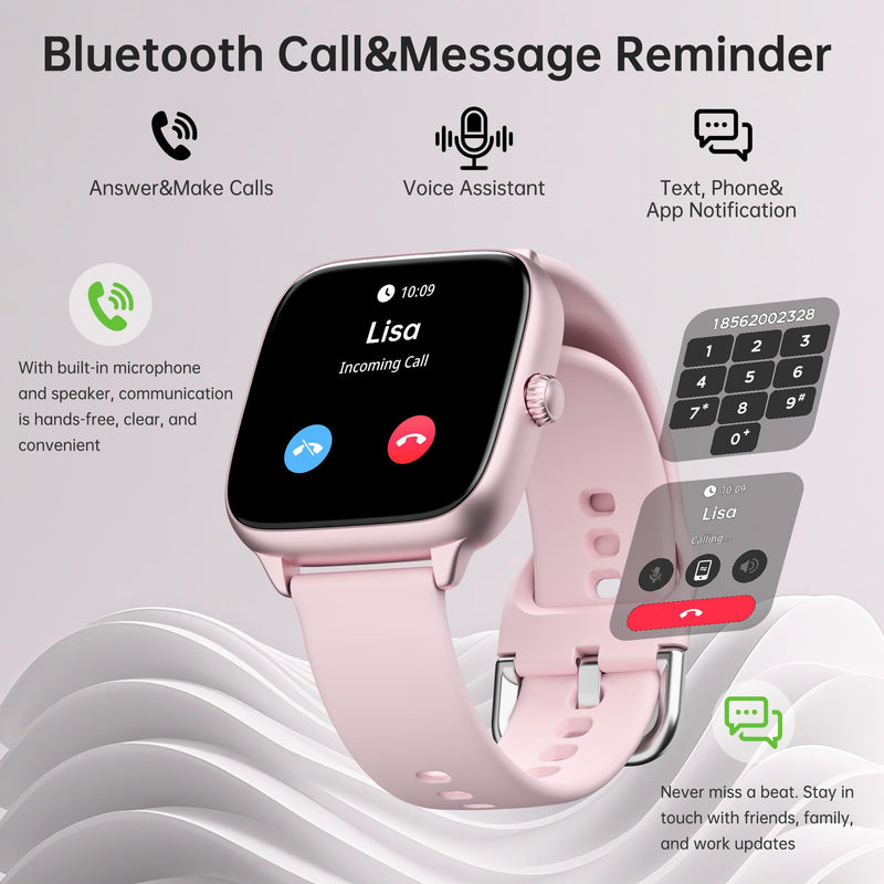 Fitness Tracker Answer/Make Calls, Smart Watch with Blood Pressure, Blood Oxygen, 24/7 Heart Rate Monitor, 120+ Sport Mode Activity Tracker, Waterproof Sleep Tracker for Women Men Pink - BeesActive Australia