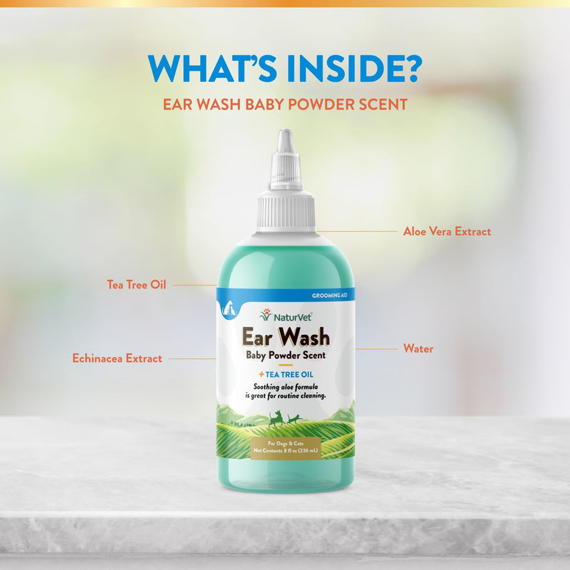 NaturVet Ear Wash w/Tea Tree Oil (Aloe & Baby Powder Scent) 8 oz 8 Ounce - PawsPlanet Australia