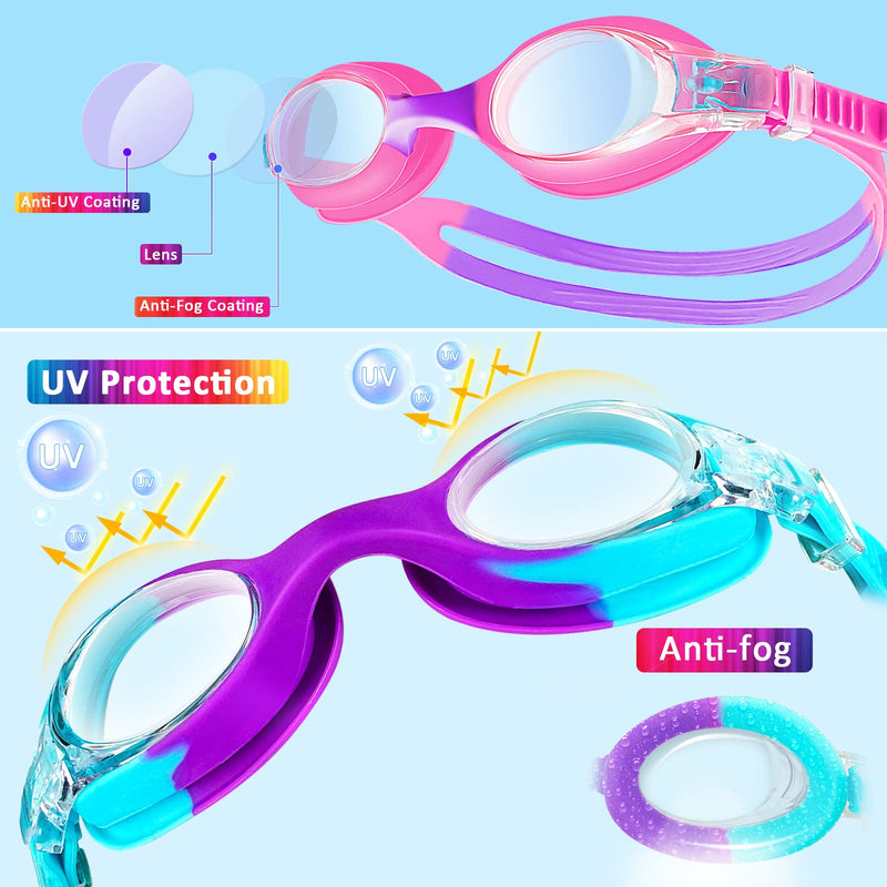 XDX Kids Swim Goggles 4-14, 4 Pack for Boys and Girls, Anti-Fog With UV Protection Multicolor-4pack-b - BeesActive Australia