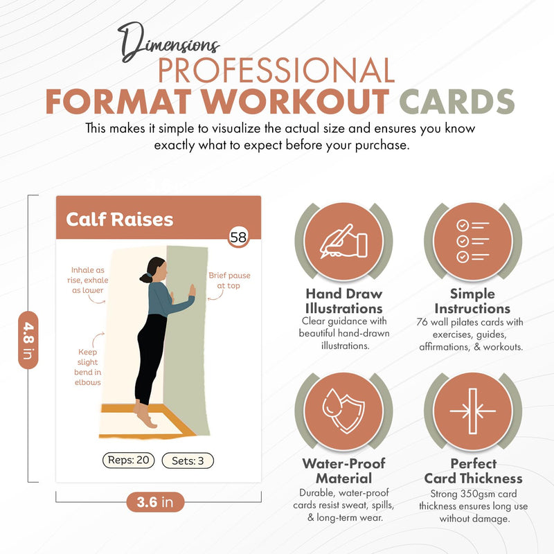 Wall Pilates Workout Cards for Women – 76 Large Hand-Drawn Exercises with Step-by-Step Guides & Mindful Affirmations – Unique Home Pilates Gift Deck