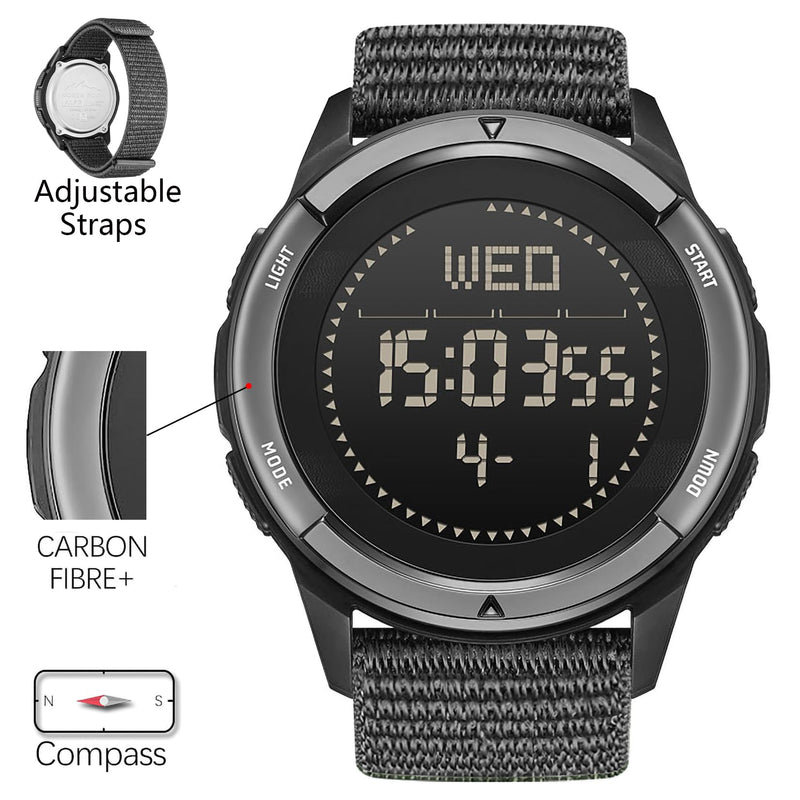 DIDITIME Tactical Watches for Men, Military Watches for Men, Waterproof 164FT, Fitness Watch, Mens Digital Watches with Compass, Metronome, Pedometer, Lightweight Breathable Nylon Watch ALPS-BLACK - BeesActive Australia