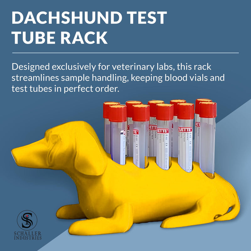 Schaller Industries Dachshund Test Tube Rack – for 13mm Lab Vertical Storage Tubes, Holds 10 Glass & Plastic Test Tube Holder Rack, Vial Holder, Phlebotomy Supplies and Equipment– Bright Yellow 13mm Tubes