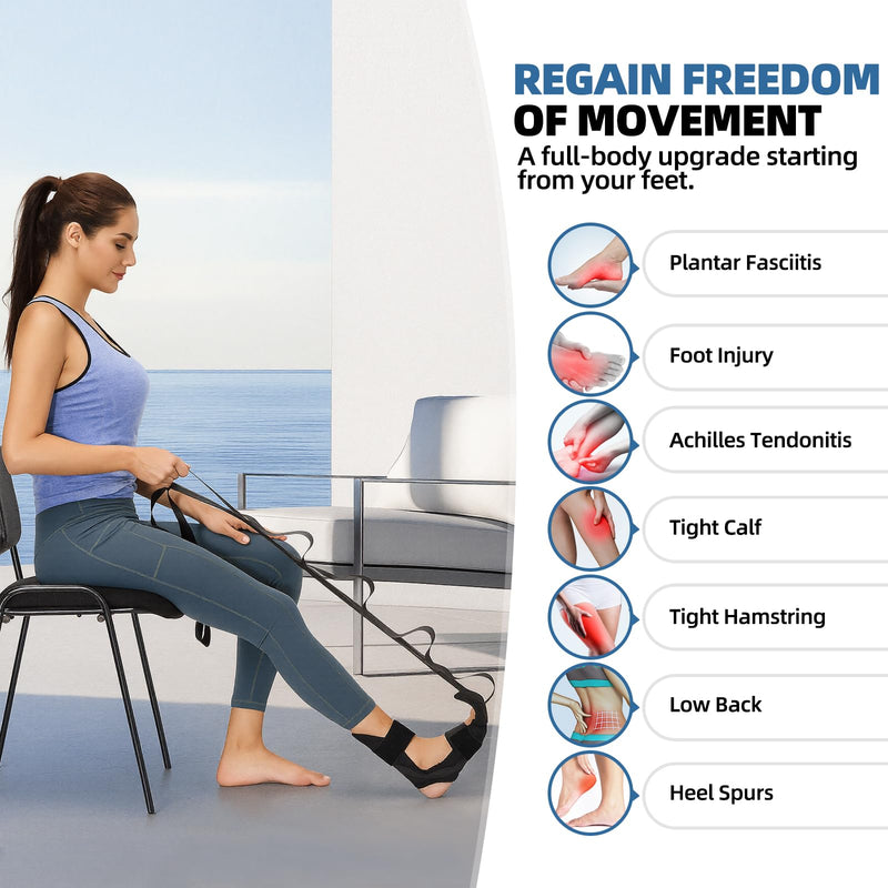 Foot and Calf Stretcher-Stretching Strap For Plantar Fasciitis, Heel Spurs, Foot Drop, Achilles Tendonitis & Hamstring. Yoga Foot & Leg Stretch Strap. (Black) Black - BeesActive Australia