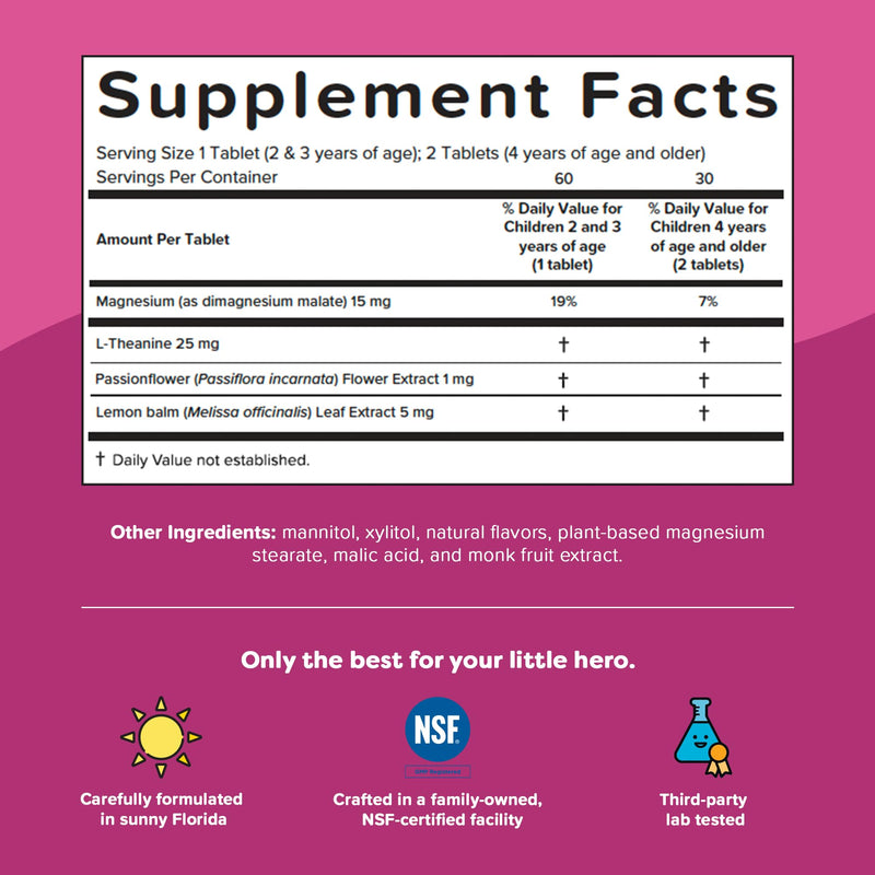 Renzo's Captain Calm Kids Magnesium Supplement with L-Theanine, Dissolvable Kids Vitamins for Relaxation and Mood Support, Sugar-Free Melty Tabs, Green Apple Flavor, 60-Count (1-2 Month Supply) | L-Theanine, Passionflower, Lemon balm, Relaxation & Mood...
