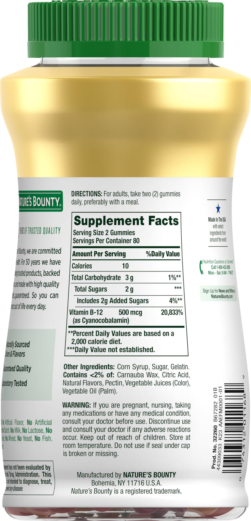 Nature's Bounty Vitamin B12 Gummies, Mixed Berry Flavor, 500mcg, 160 Count 160 Count (Pack of 1)