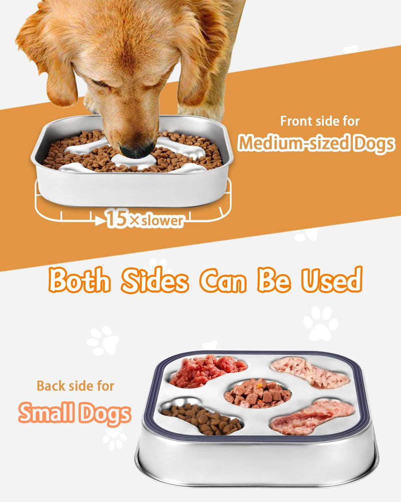 Slow Feeder Dog Bowls, 100% Food-Grade Stainless Steel Non-Slip Dog Food Bowl,Both Sides Can Be Used Dog Slow Feeder Bowl, 2Cups Capacity for Small and Medium Dogs to Slow Down Eating, Easy to Clean - BeesActive Australia