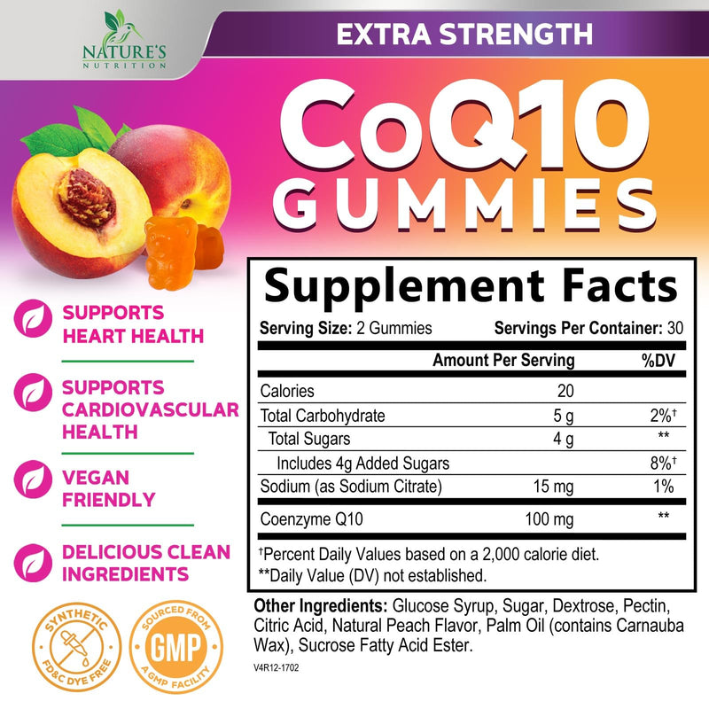 CoQ10 Gummies - Coenzyme Q10 100mg Per Serving - 3X Strength, High Absorption, Antioxidant Supplements for Heart Health Support & Energy Production, Ultra Coq 10 Vitamins Supplement - 60 Gummies 60 Count (Pack of 1)