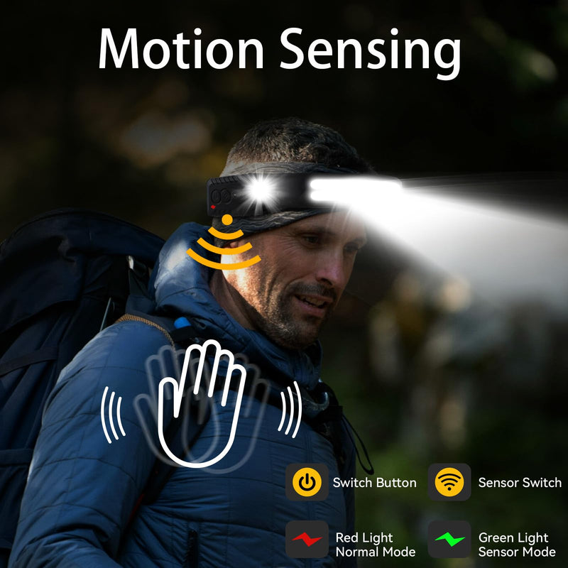 Led Headlamp Rechargeable, Headlight Headband Light Lumen with Red Motion Sensor Battery Powered, 230° Wide Beam Super Bright Head Lights for Forehead, Running Headlamp for Camping, Working(2Pack) 2PCS A