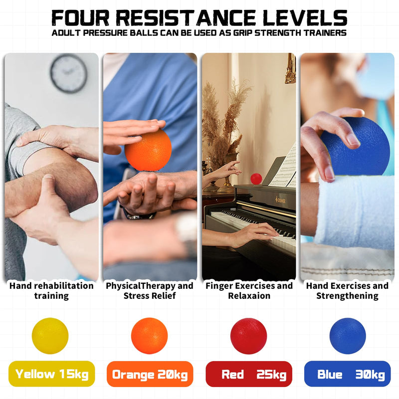 4 Pack Stress Balls for Adults,Squeeze Ball,Squeeze Balls for Hands Therapy,Hand Exercisers for Therapy,Hand Exercise Ball with Different Resistance Levels,Hands Squeezers for Arthritis,Wrist Rehab - BeesActive Australia